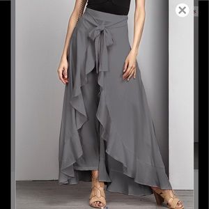 Grey wrap ruffle pants